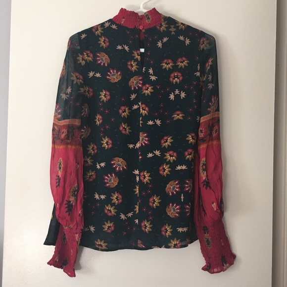 FARM RIO Multicolor Macaw Chiffon Smocked Blouse XXS - Picture 9 of 11